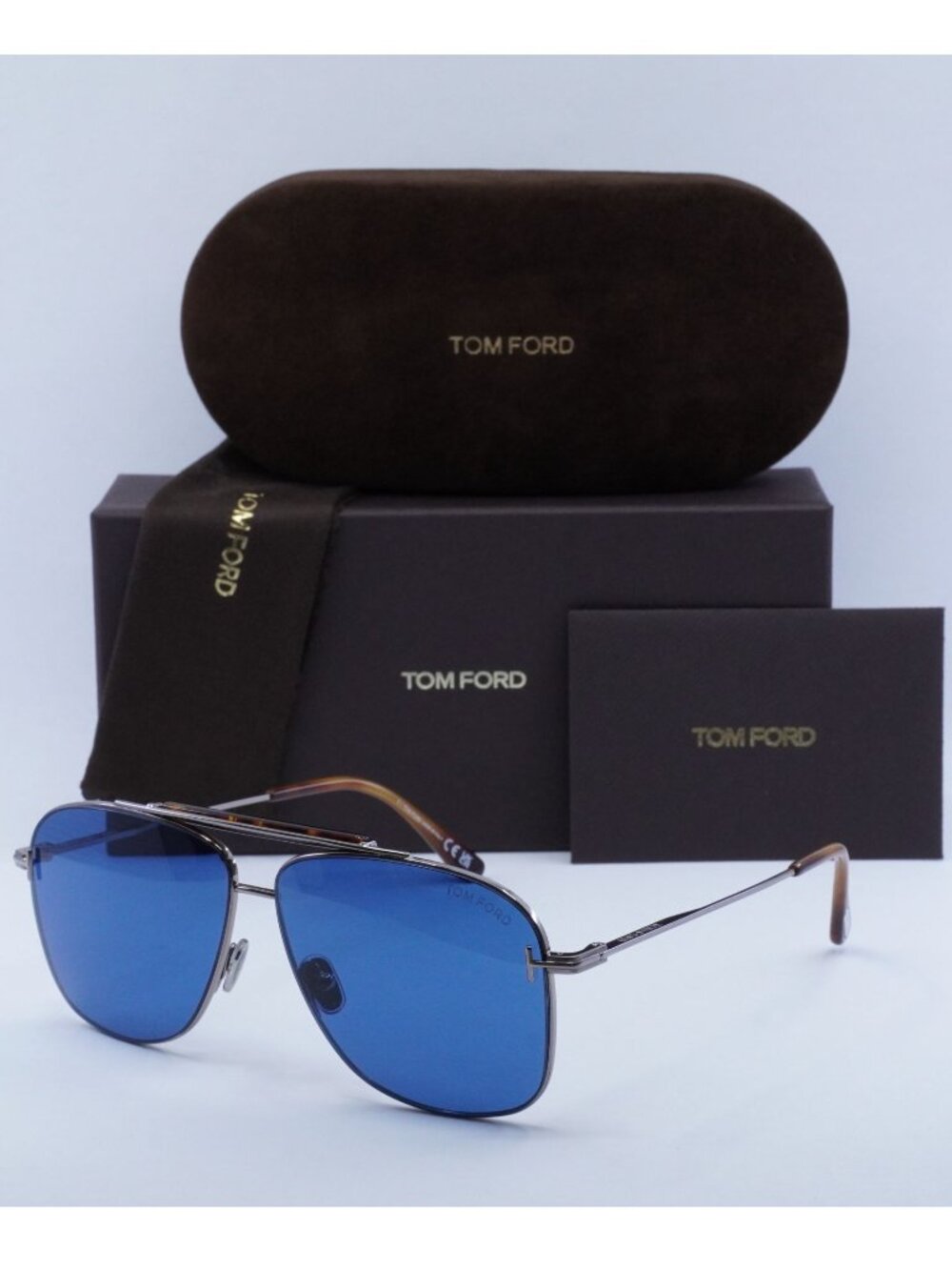 Tom Ford Jaden FT1017 14V Aviator Sunglasses - Ruthenium \ Blue